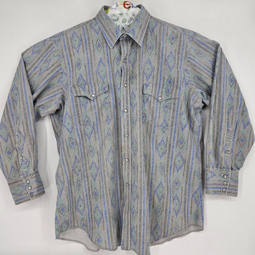 Men's Casual Button Down Shirt - Blue and Gray Pattern